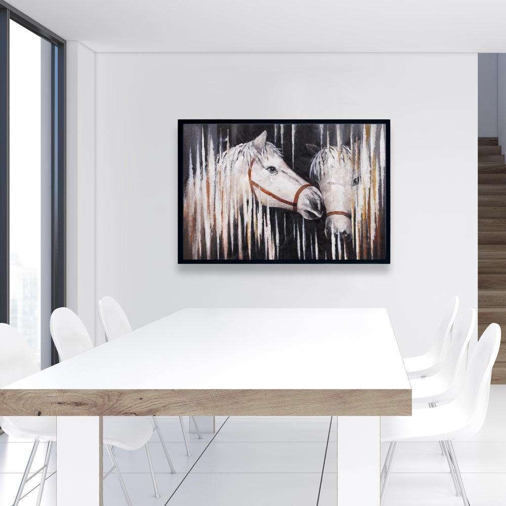 Toile représentant deux chevaux blancs s'embrassant – Décoration d'intérieur élégante
