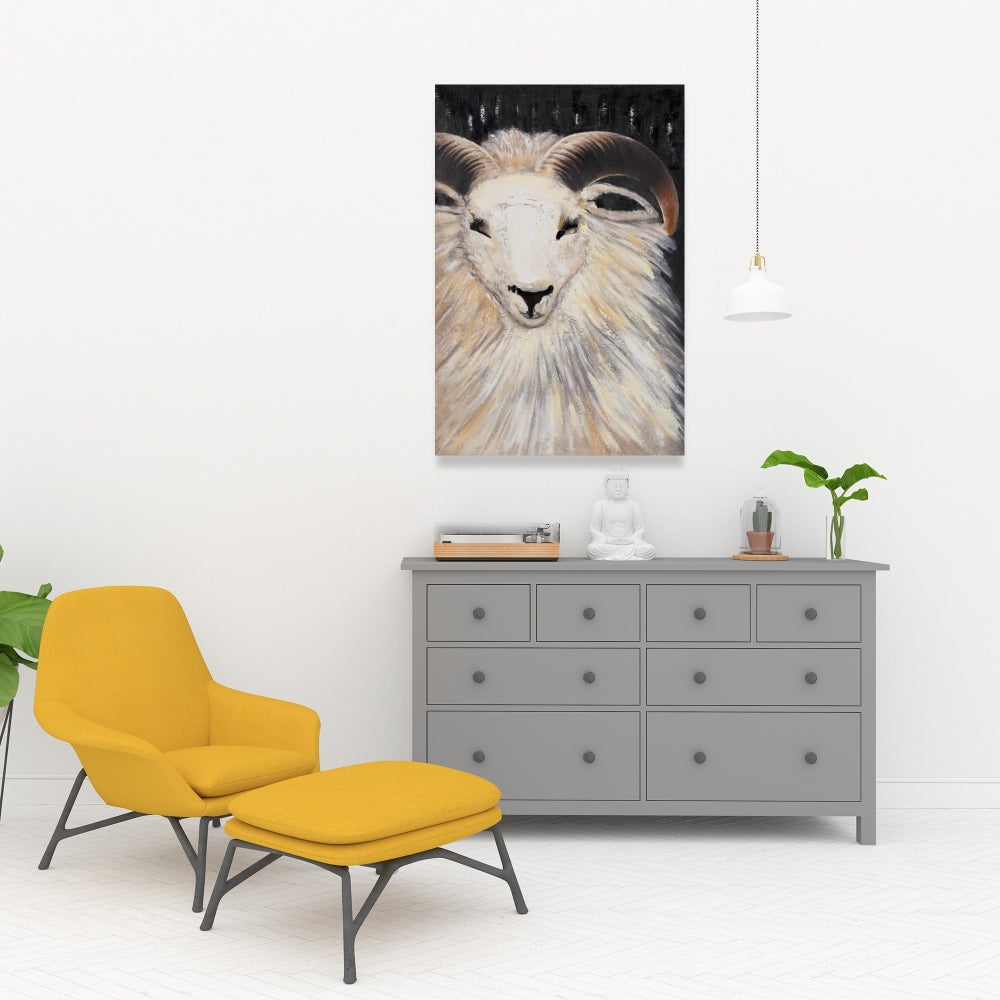 Bushy Ram Canvas Art - Farm Animal Decor for Home