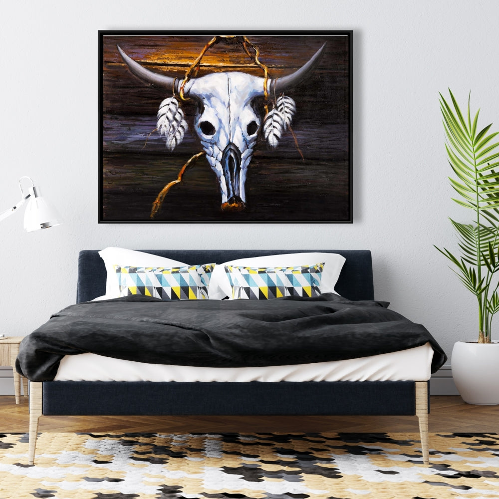Hanged Bull Skull Bohemian Canvas | Farm Animal Home Decor
