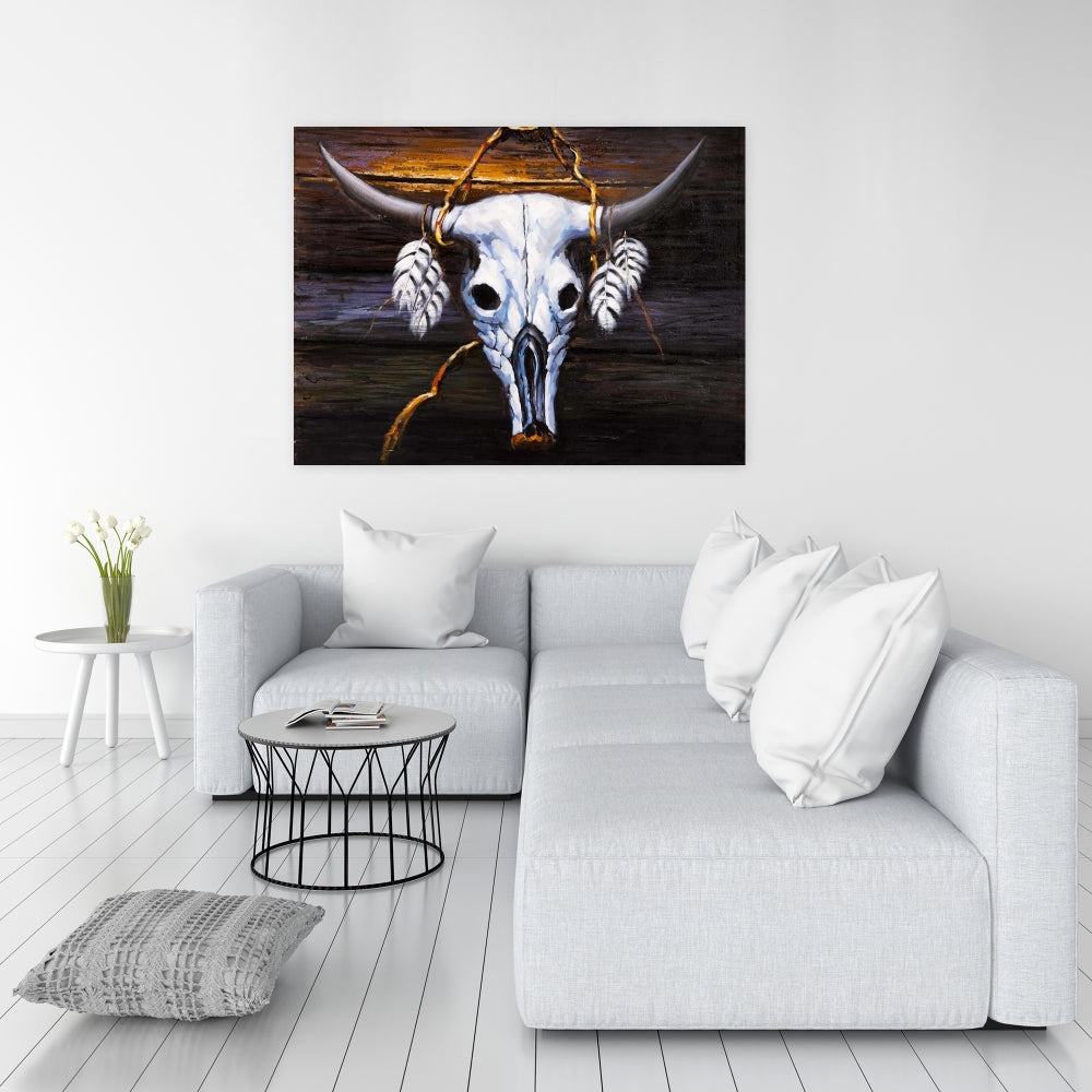 Bohemian Hanged Bull Skull Canvas | Farm Animals Home Decor