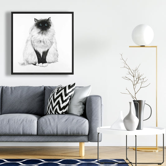 Blue Eyes Fluffy Siamese Cat Canvas | Minimalist Bedroom Decor