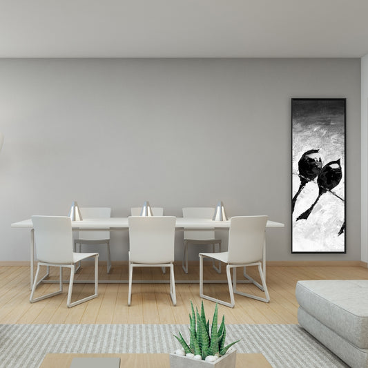 Toile monochrome « Cinq oiseaux perchés » – Décoration d'intérieur encadrée