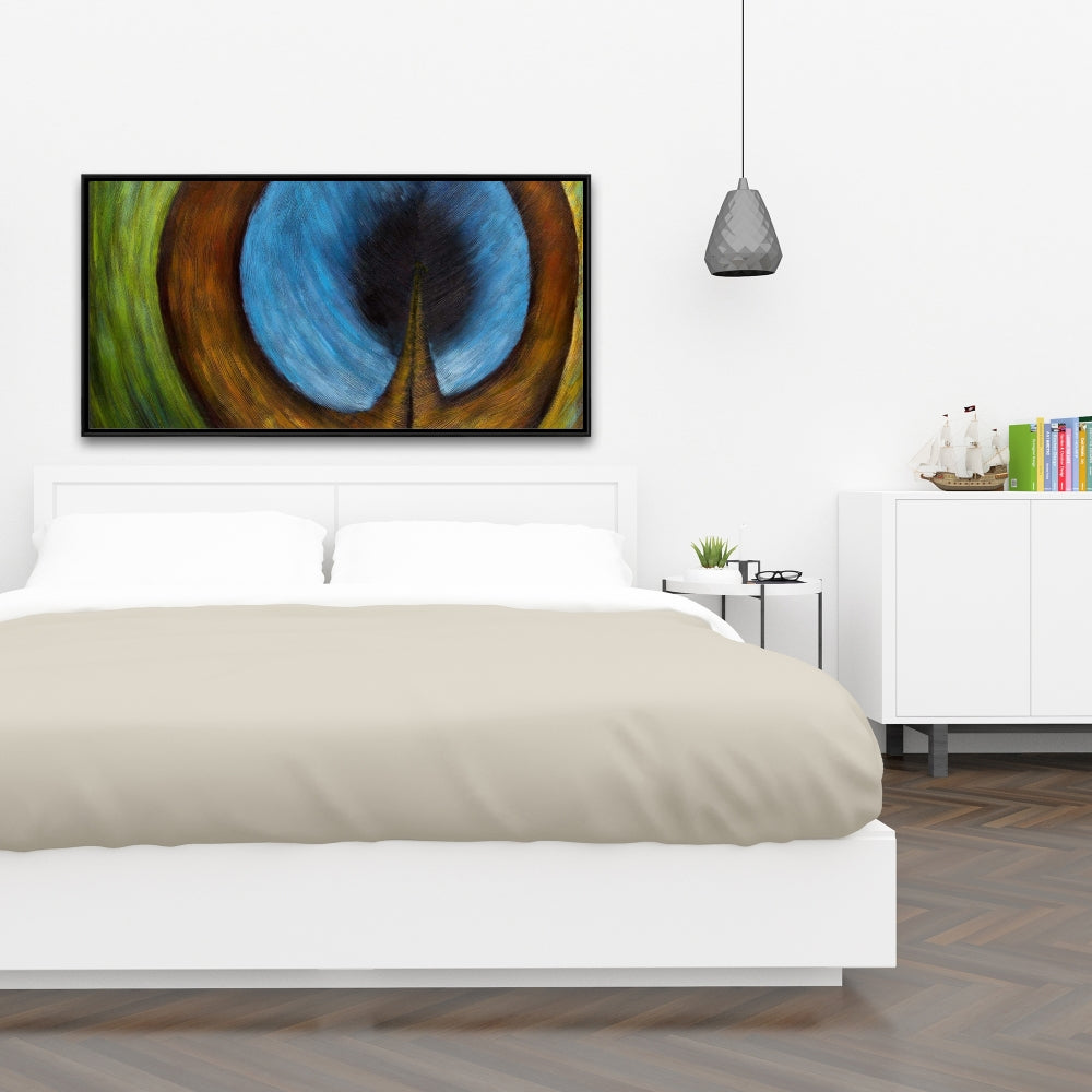 Peacock Feather Center Framed Canvas | Exotic Home Decor