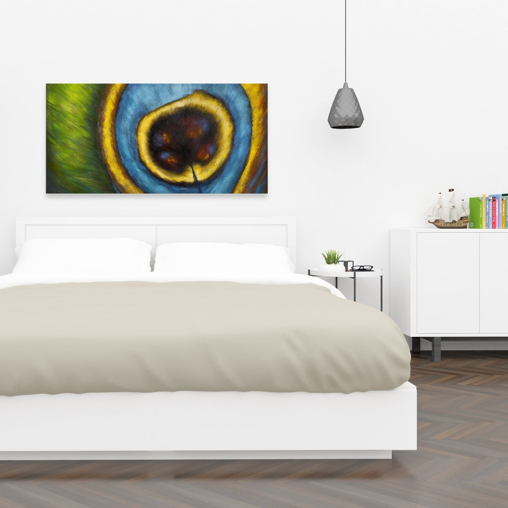 Peacock Feather Closeup Canvas - Blue Animal Bedroom Decor