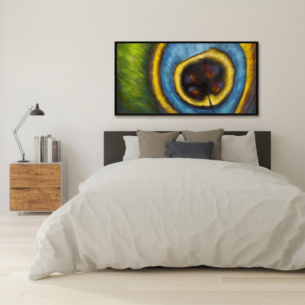 Blue Peacock Feather Closeup - Animal Canvas Home Decor