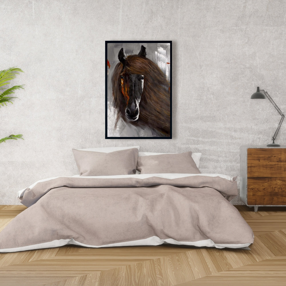 Toile « Cheval brun fier » | Décoration de chambre animaux | Art encadré