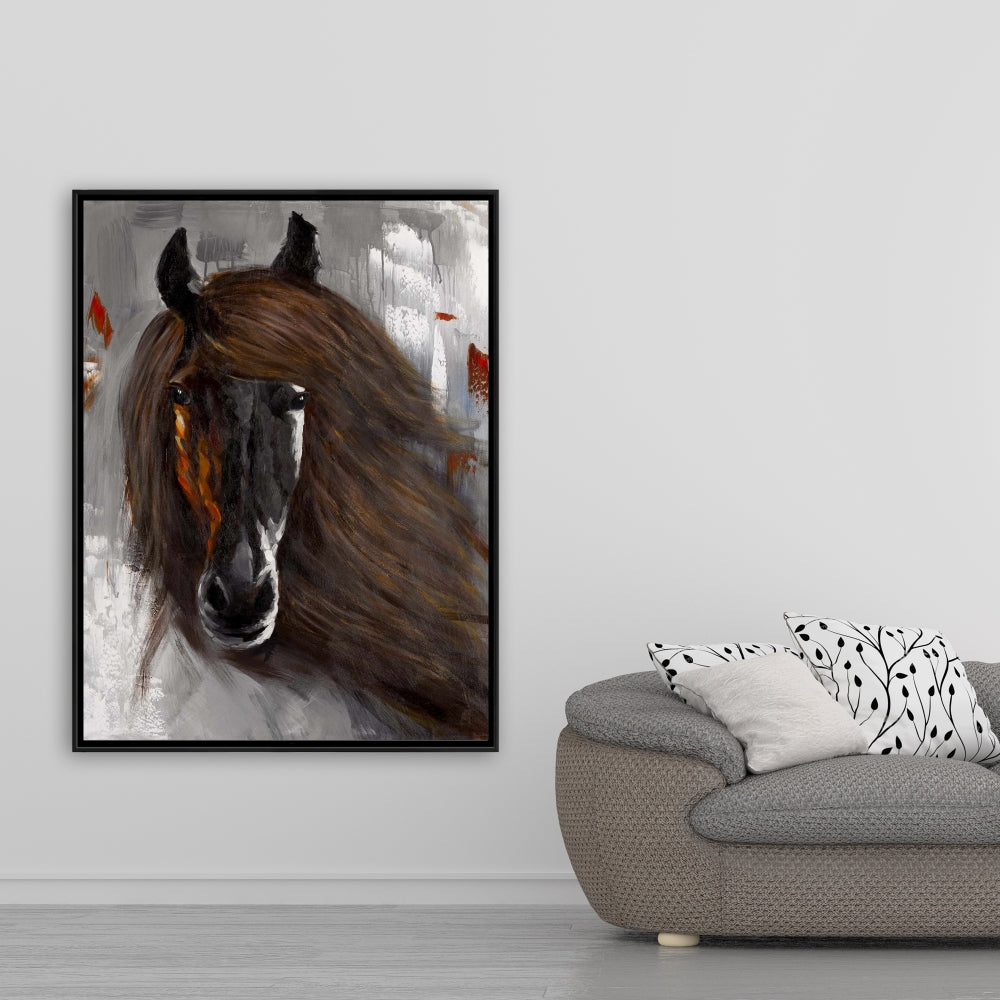 Toile « Cheval brun fier » | Décoration de chambre animaux | Art encadré