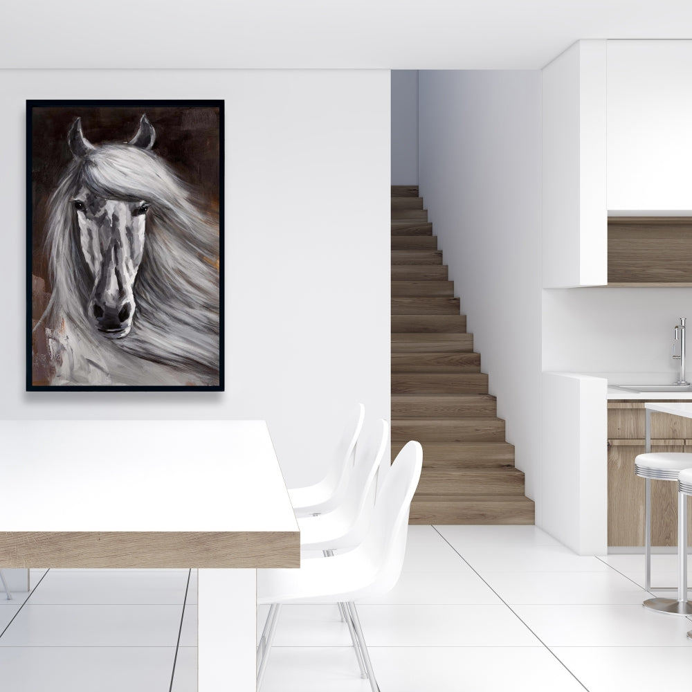 Toile encadrée « Cheval blanc fier » | Décoration de chambre contemporaine