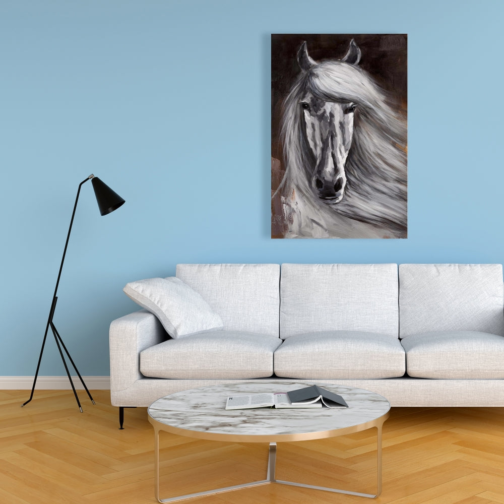 Toile « Cheval blanc fier » | Décoration murale avec animaux de la ferme