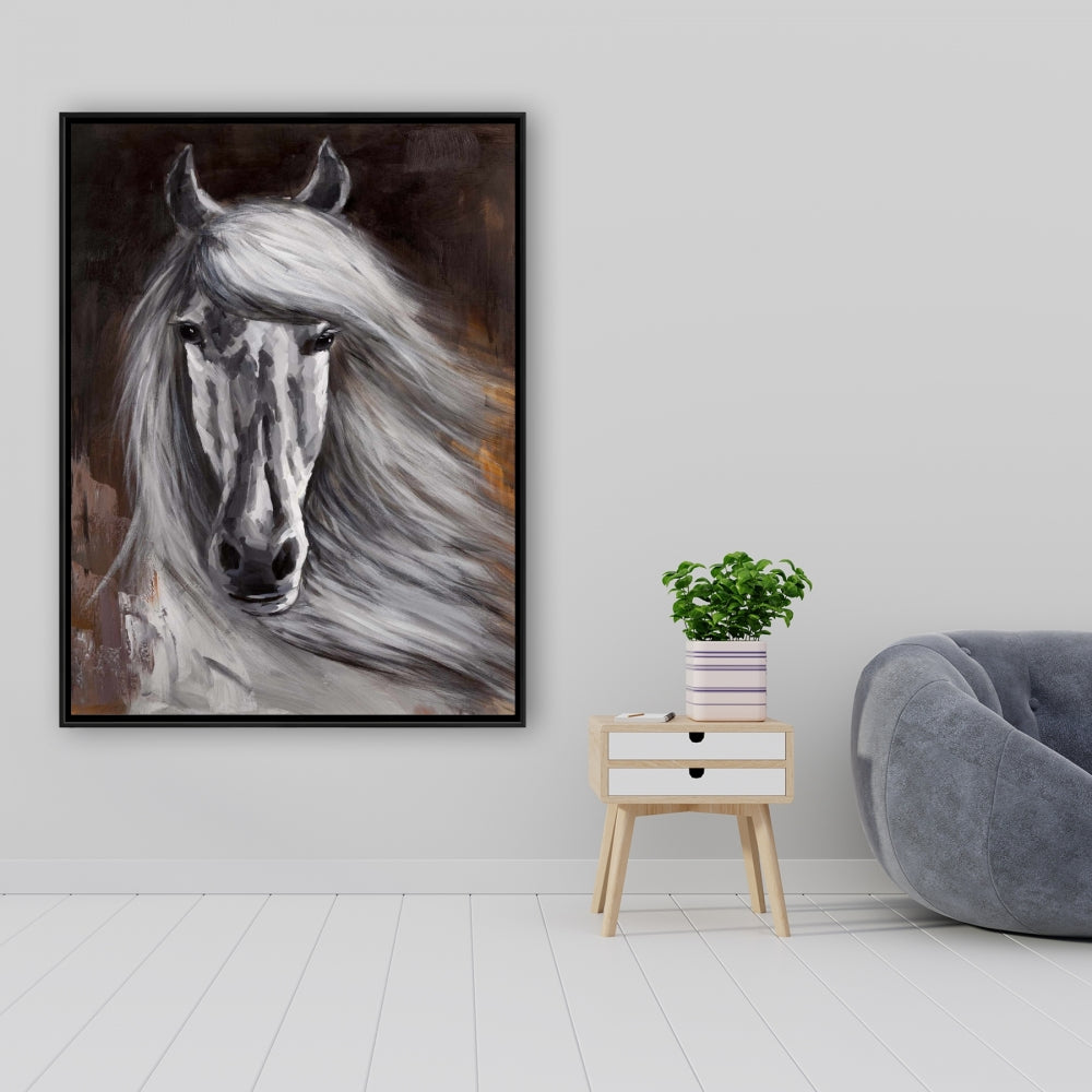 Toile encadrée « Cheval blanc fier » | Décoration de chambre contemporaine