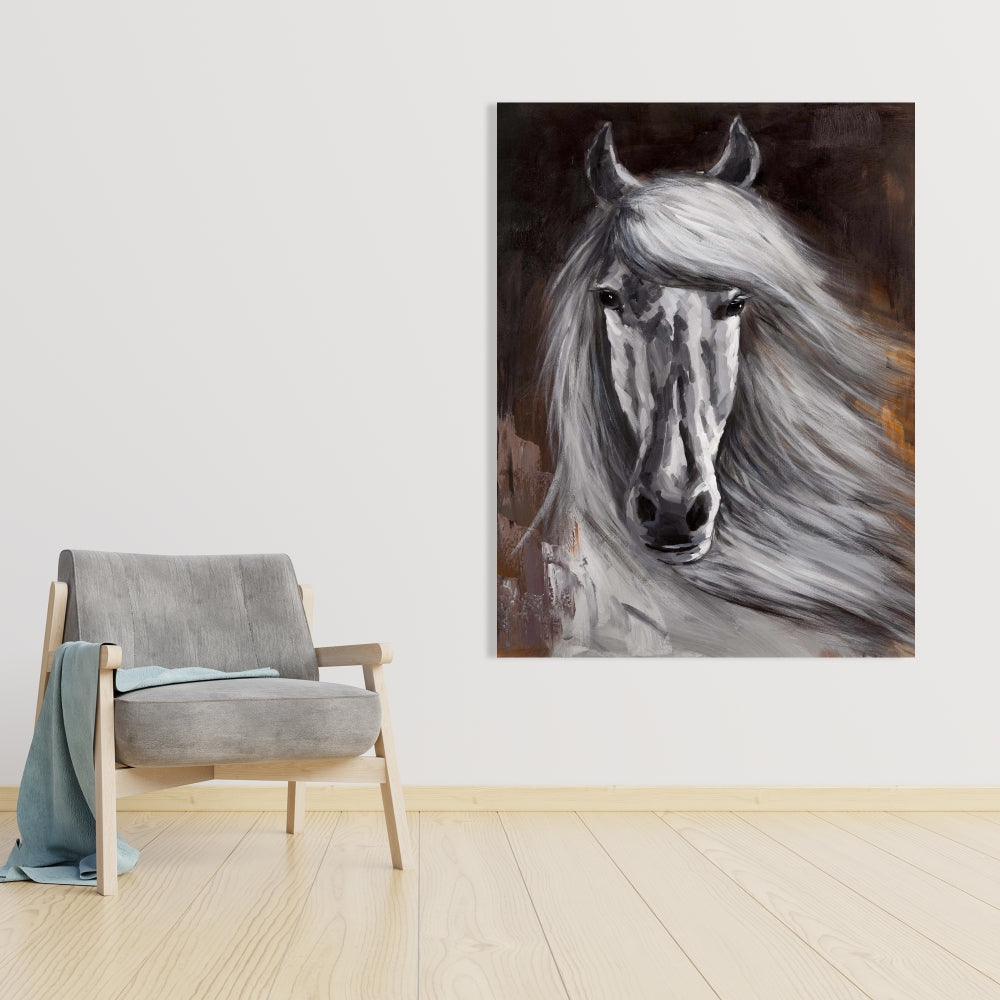 Toile « Cheval blanc fier » | Décoration murale avec animaux de la ferme