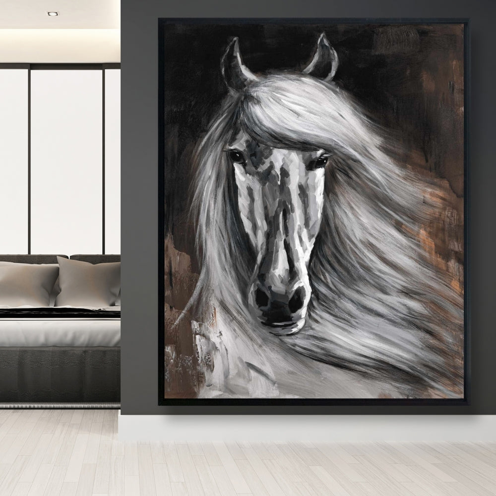 White Horse Rustic Canvas | Framed Wall Art for Home Decor