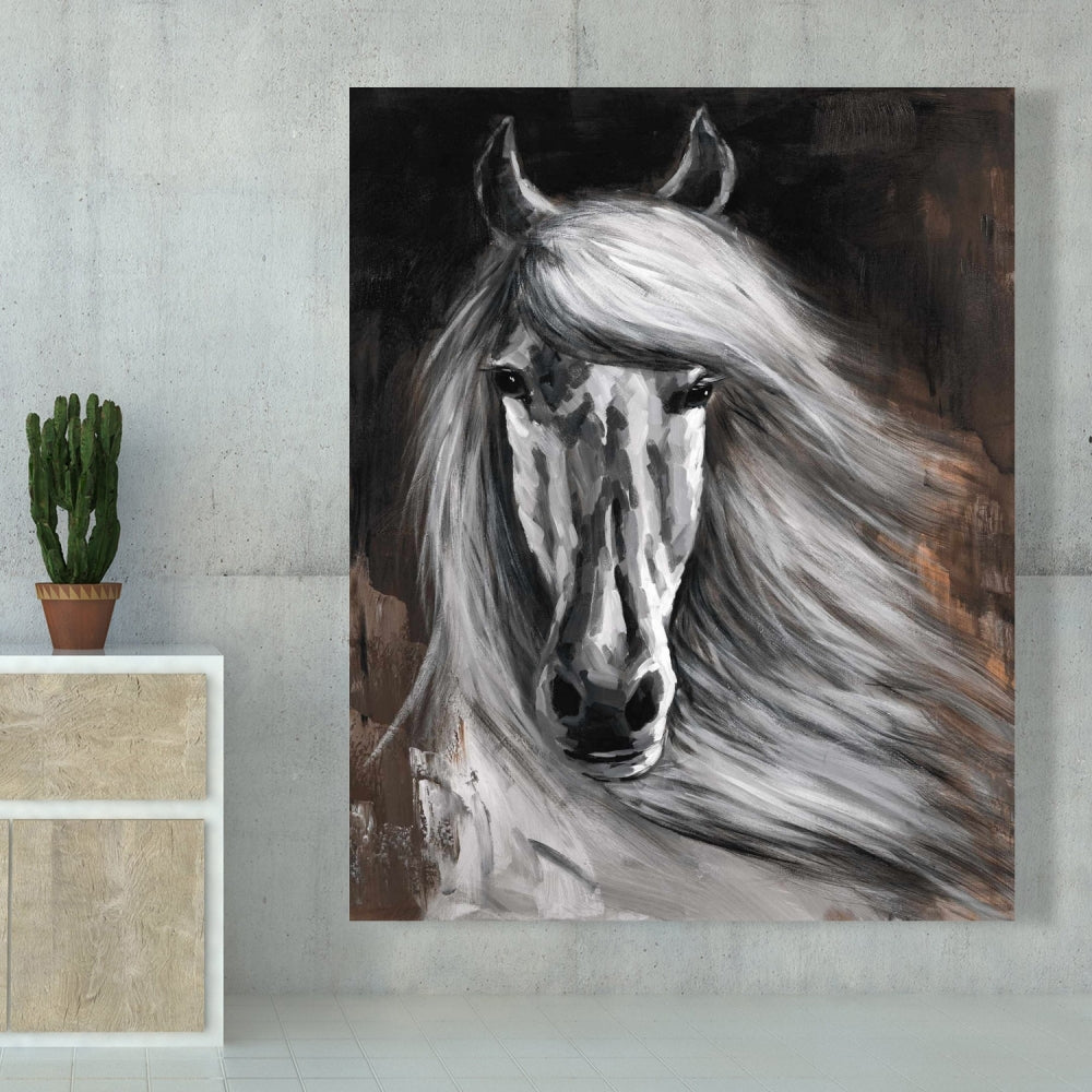 Toile rustique Cheval blanc | Décoration d'intérieur | Décoration murale animalière