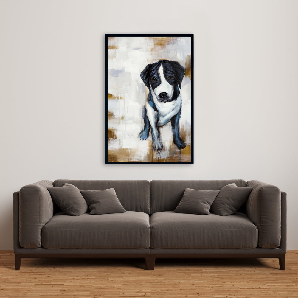 Sitting Dog Framed Canvas | Modern Pet Art for Home Decor