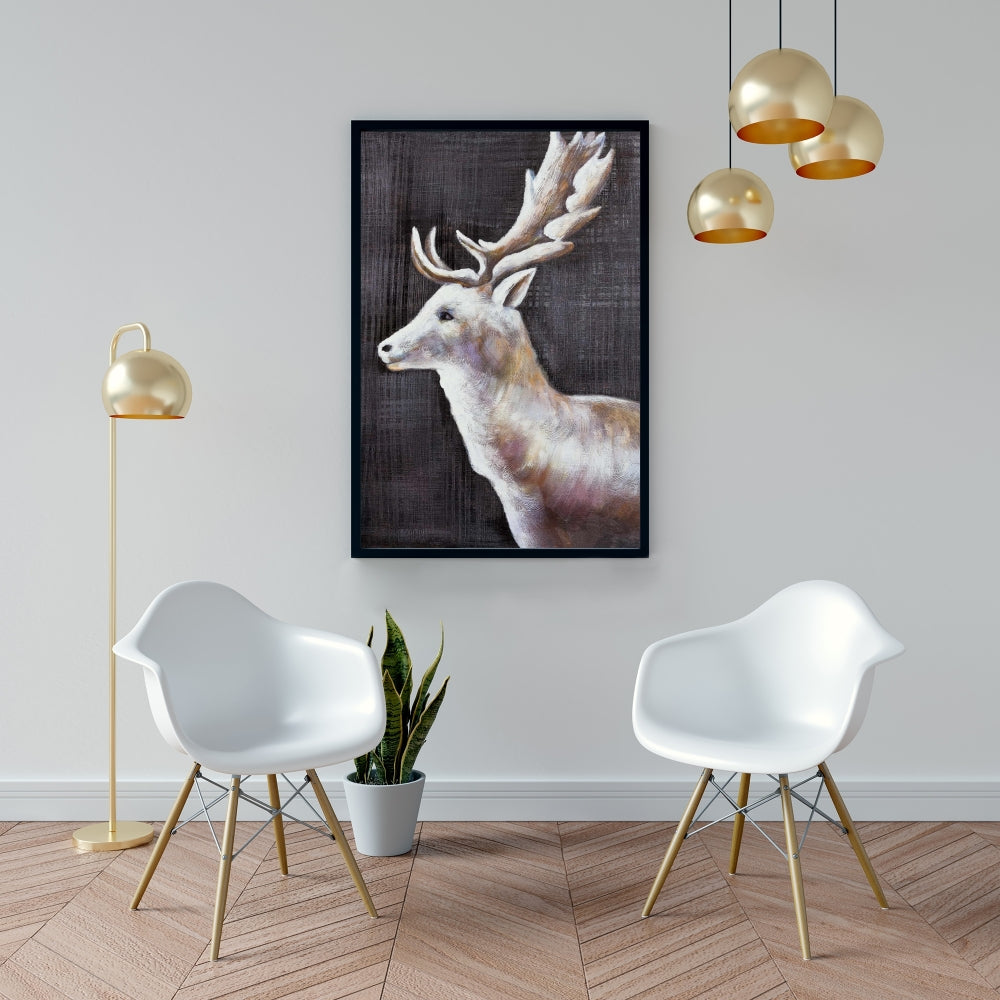 Deer Profile View in Dark - Contemporary Framed Canvas Decor