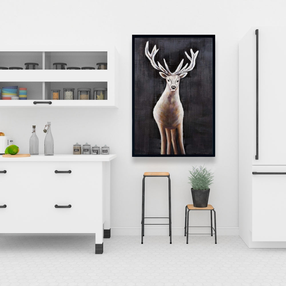 Lonely Deer Framed Canvas | Bedroom Animals Decor | Home Art