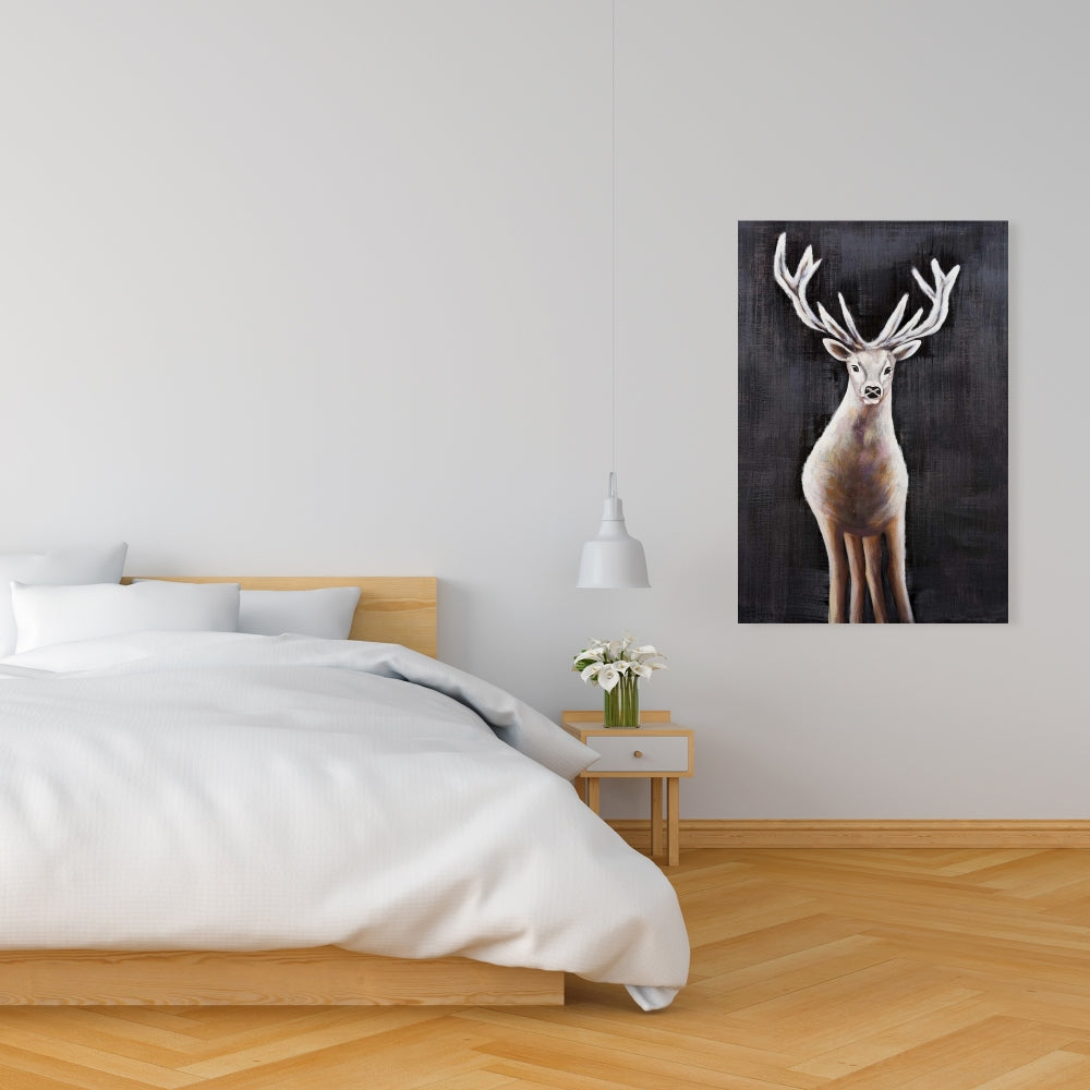 Lonely Deer White Canvas | Deer Bedroom Wall Art Decor