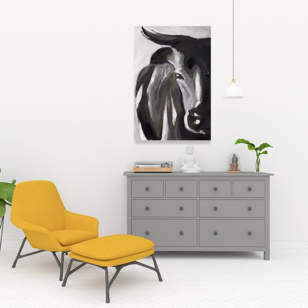 Bull Head Closeup Brown Canvas | Contemporary Bedroom Decor