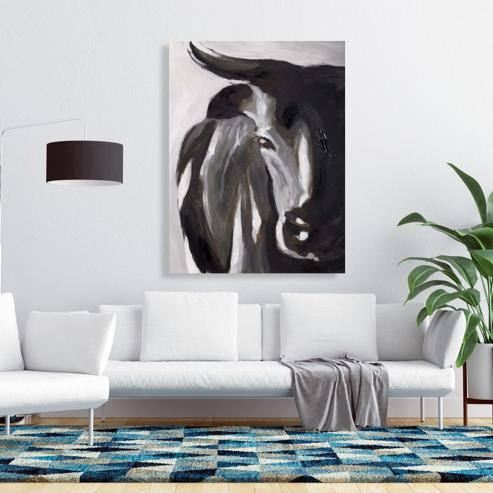Bull Head Closeup Brown Canvas | Contemporary Bedroom Decor
