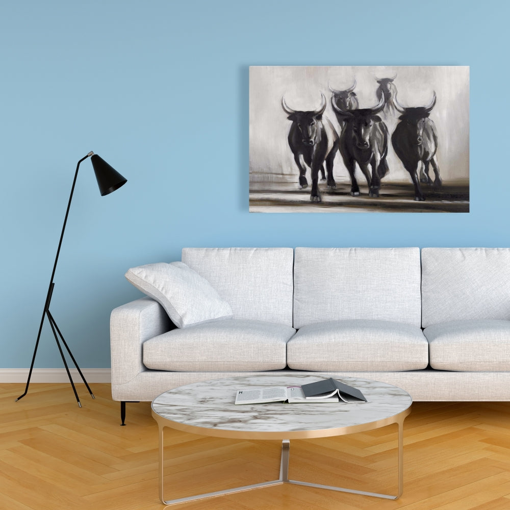 Running Fierce Bulls Canvas - Farm Animal Wall Art Decor
