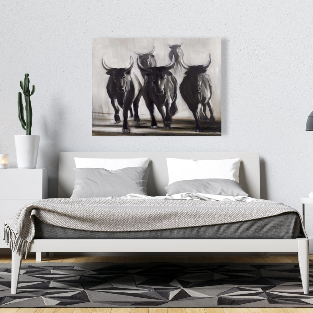 Running Fierce Bulls Canvas - Farm Animal Wall Art Decor