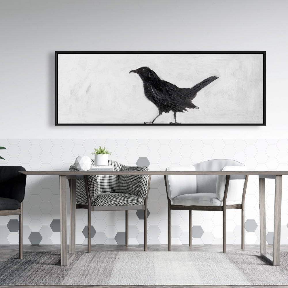 Toile encadrée « Corbeau solitaire » – Décoration d'oiseau pour salon