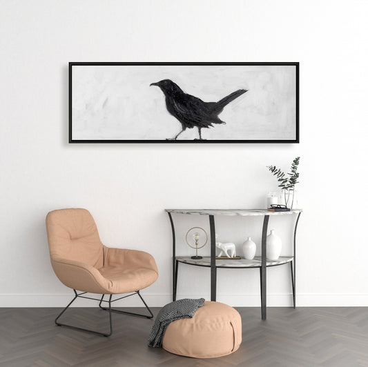 Toile encadrée « Corbeau solitaire » – Décoration d'oiseau pour salon