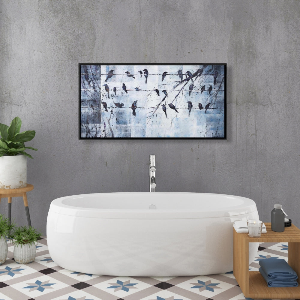 Toile encadrée Animaux bleus | Oiseaux abstraits sur fil de fer - Décoration d'intérieur