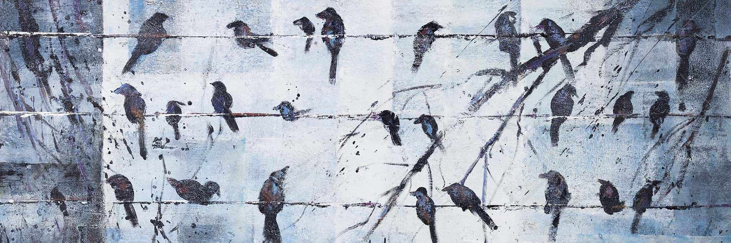 Toile encadrée Animaux bleus | Oiseaux abstraits sur fil de fer - Décoration d'intérieur