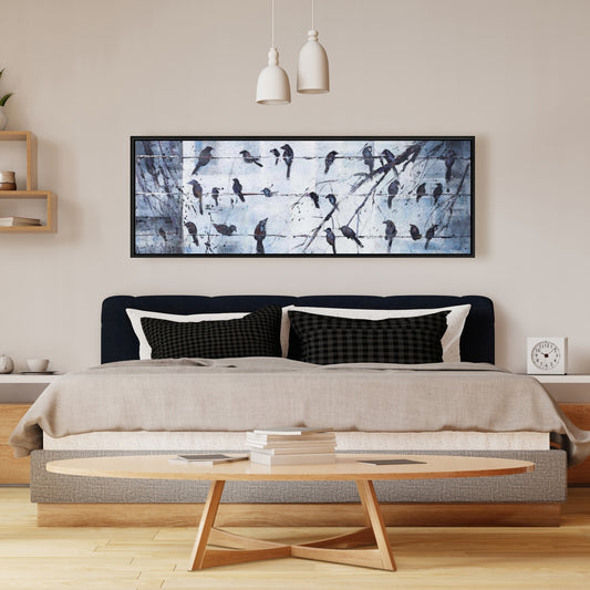 Toile encadrée Animaux bleus | Oiseaux abstraits sur fil de fer - Décoration d'intérieur