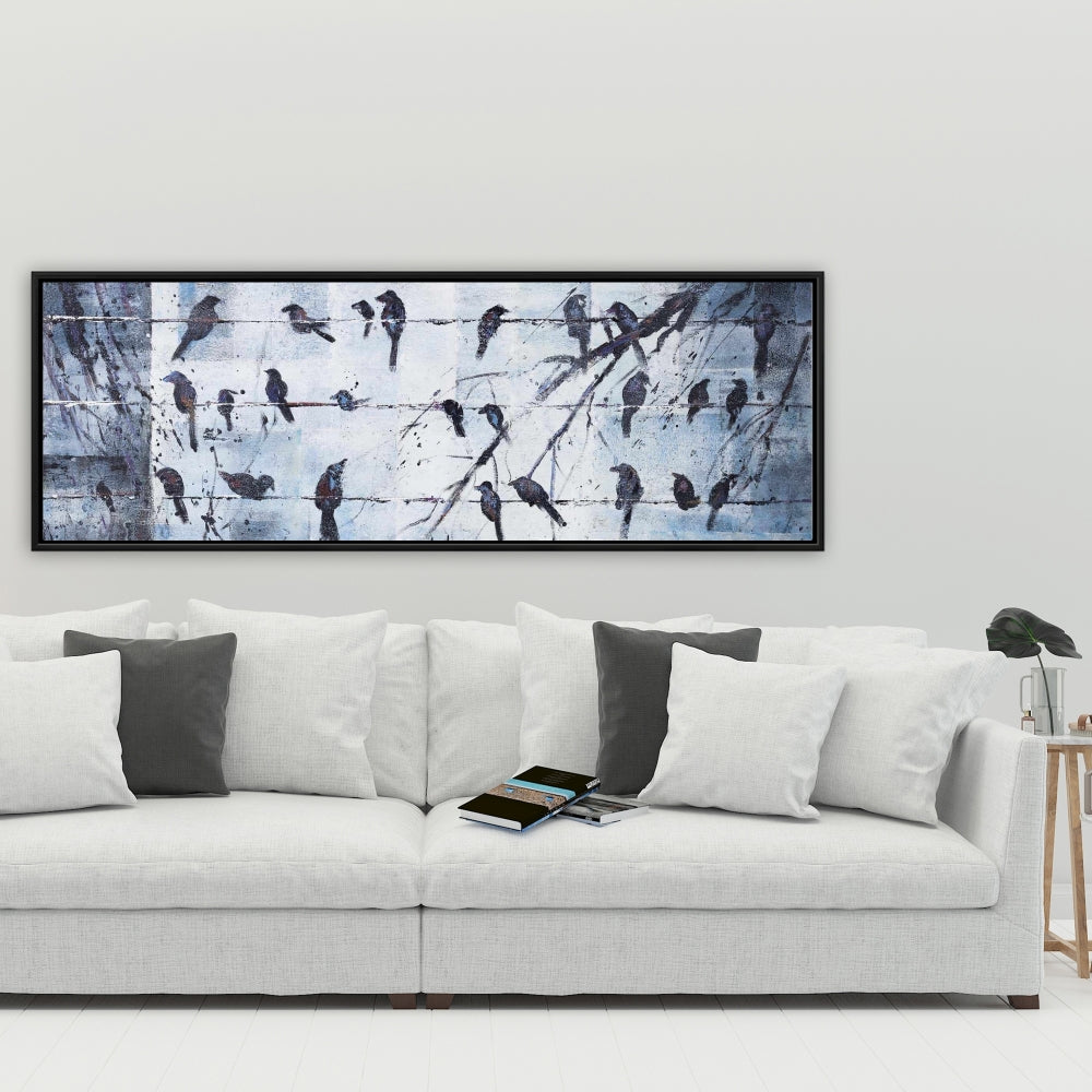 Toile encadrée Animaux bleus | Oiseaux abstraits sur fil de fer - Décoration d'intérieur