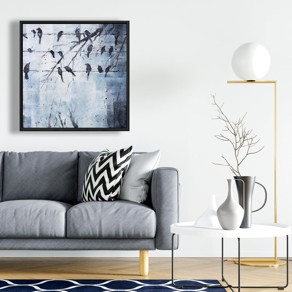 Toile encadrée Animaux bleus | Oiseaux abstraits sur fil de fer - Décoration d'intérieur