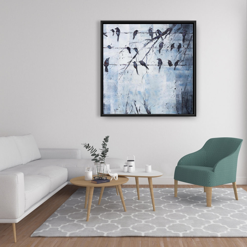 Toile encadrée Animaux bleus | Oiseaux abstraits sur fil de fer - Décoration d'intérieur