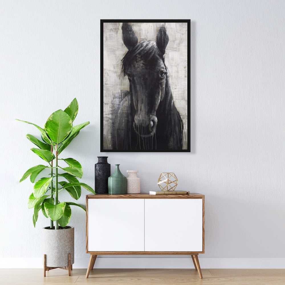 Black Horse Farm Animals Framed Canvas - Home Decor Bedroom