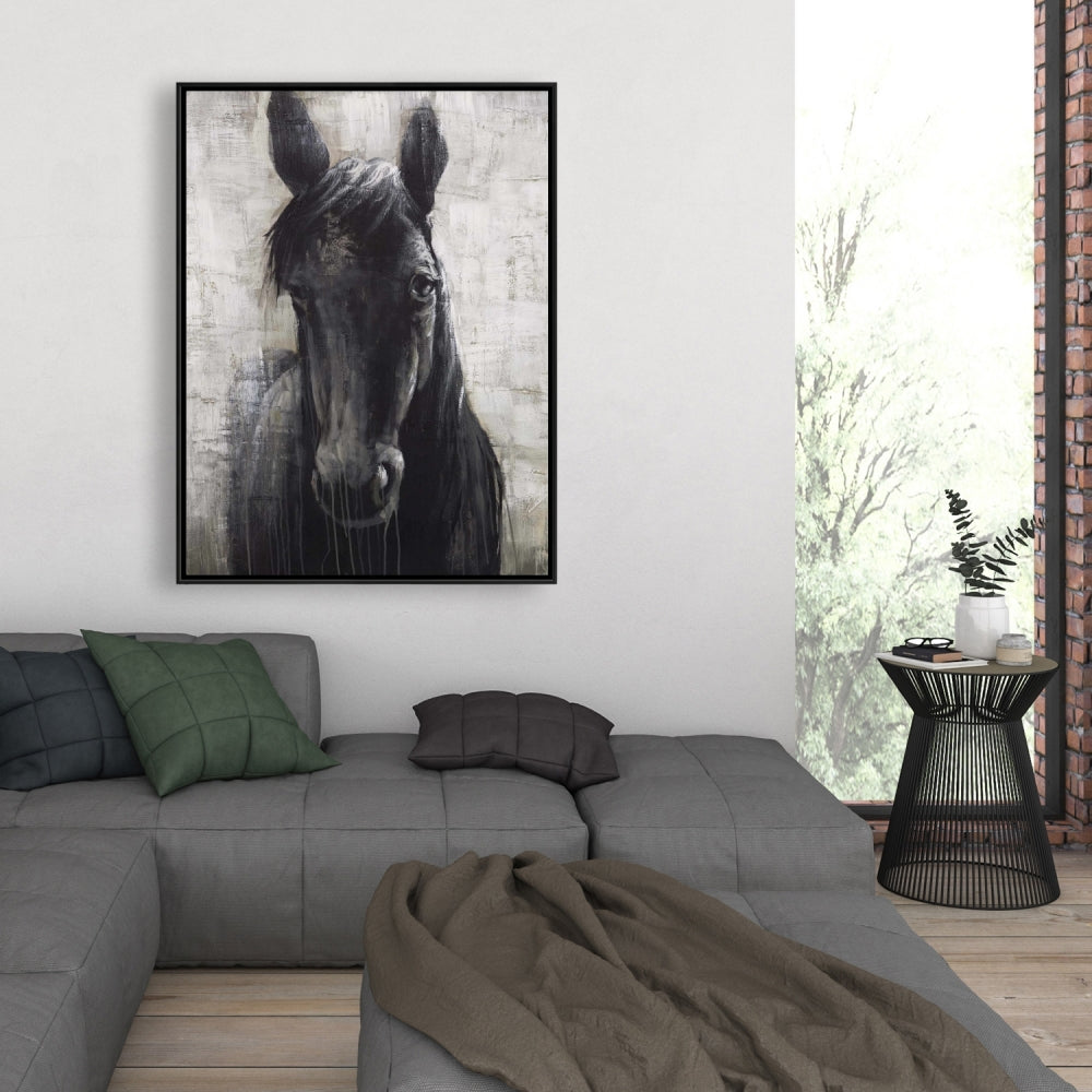 Black Horse Farm Animals Framed Canvas - Home Decor Bedroom