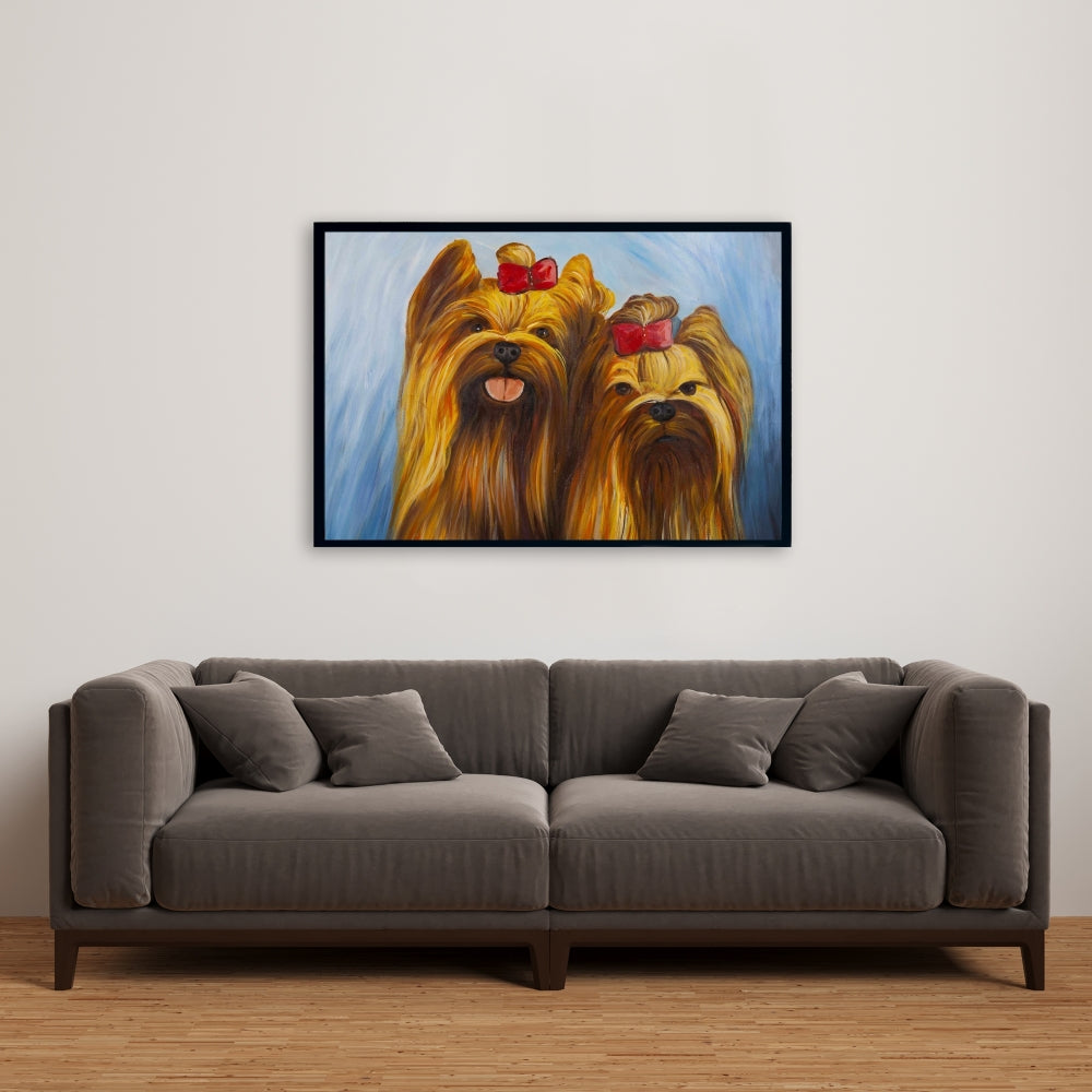 Two Smiling Dogs with Bow Tie Framed Canvas - Home Decor