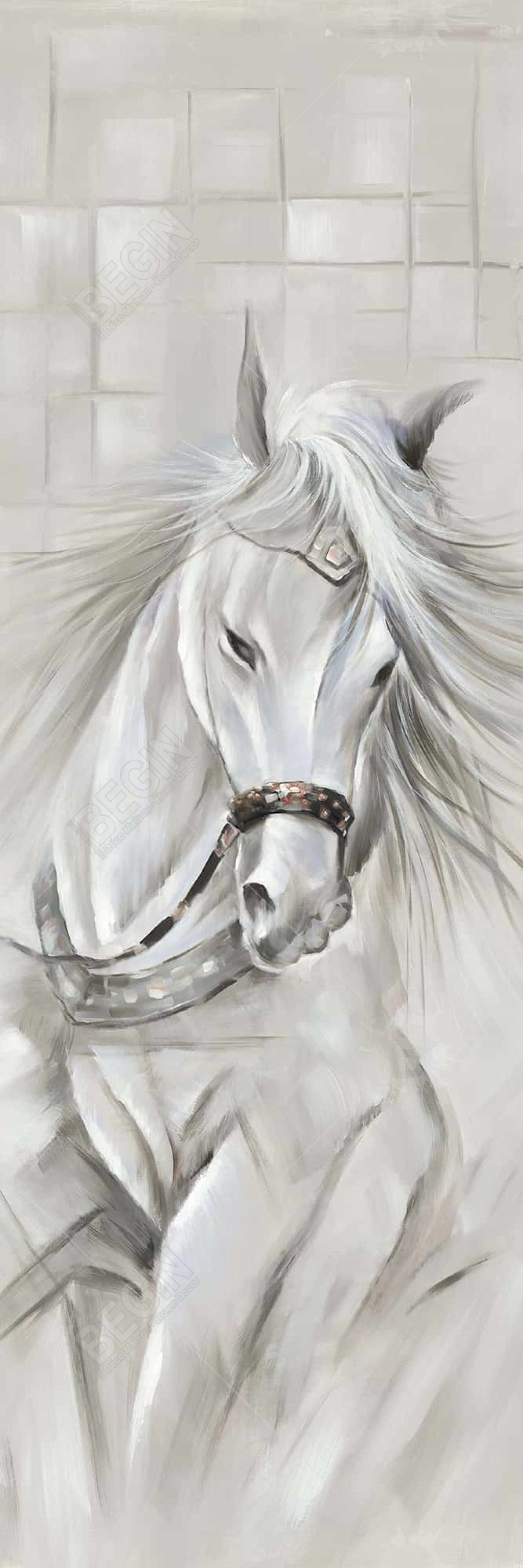 White Horse Canvas | White Framed Wall Art | Home Decor