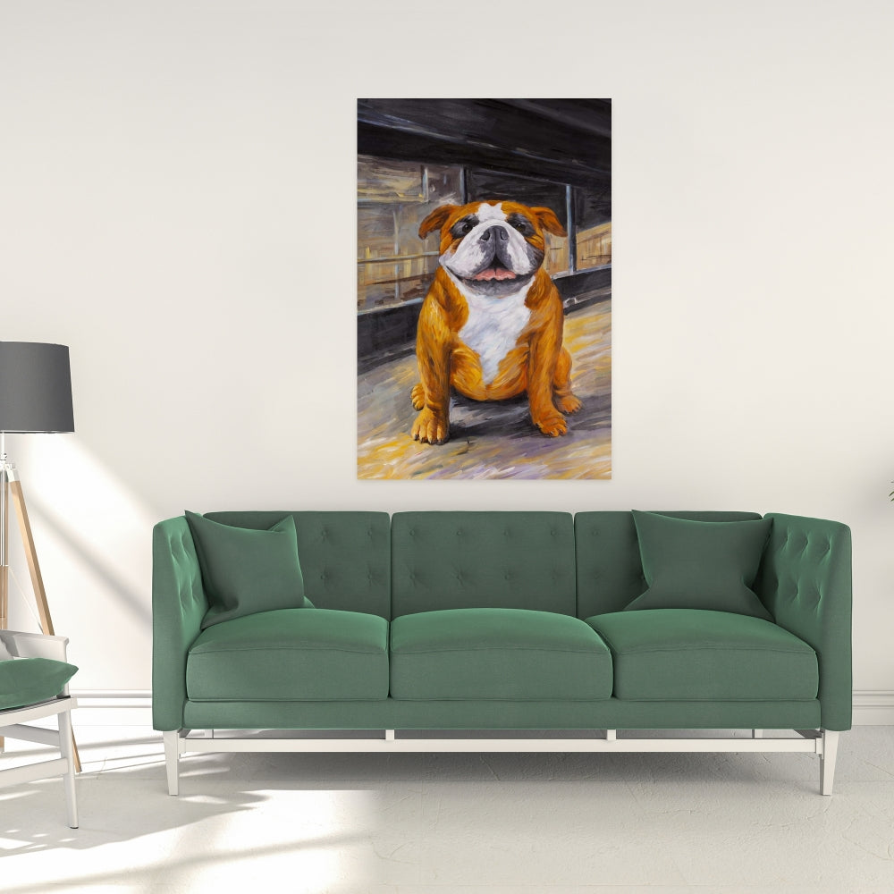 Smiling Bulldog Canvas - Brown Pet Decor for Home Spaces