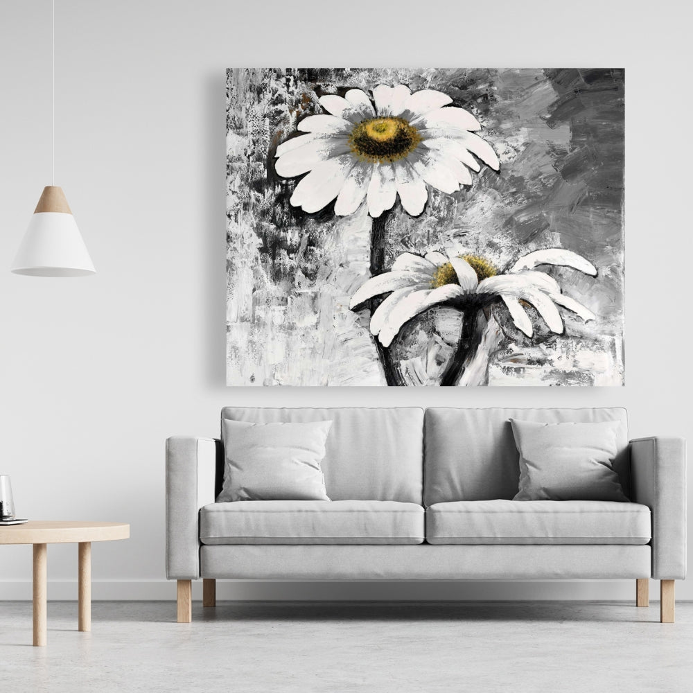 Abstract Daisies Flowers Canvas | Floral White Bedroom Decor