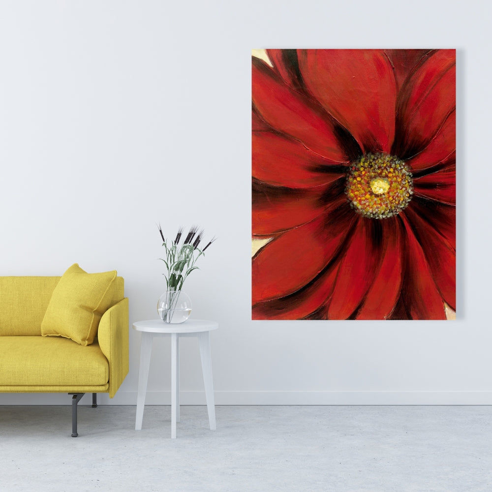 Red Daisy Floral Botanical Canvas | Contemporary Home Decor