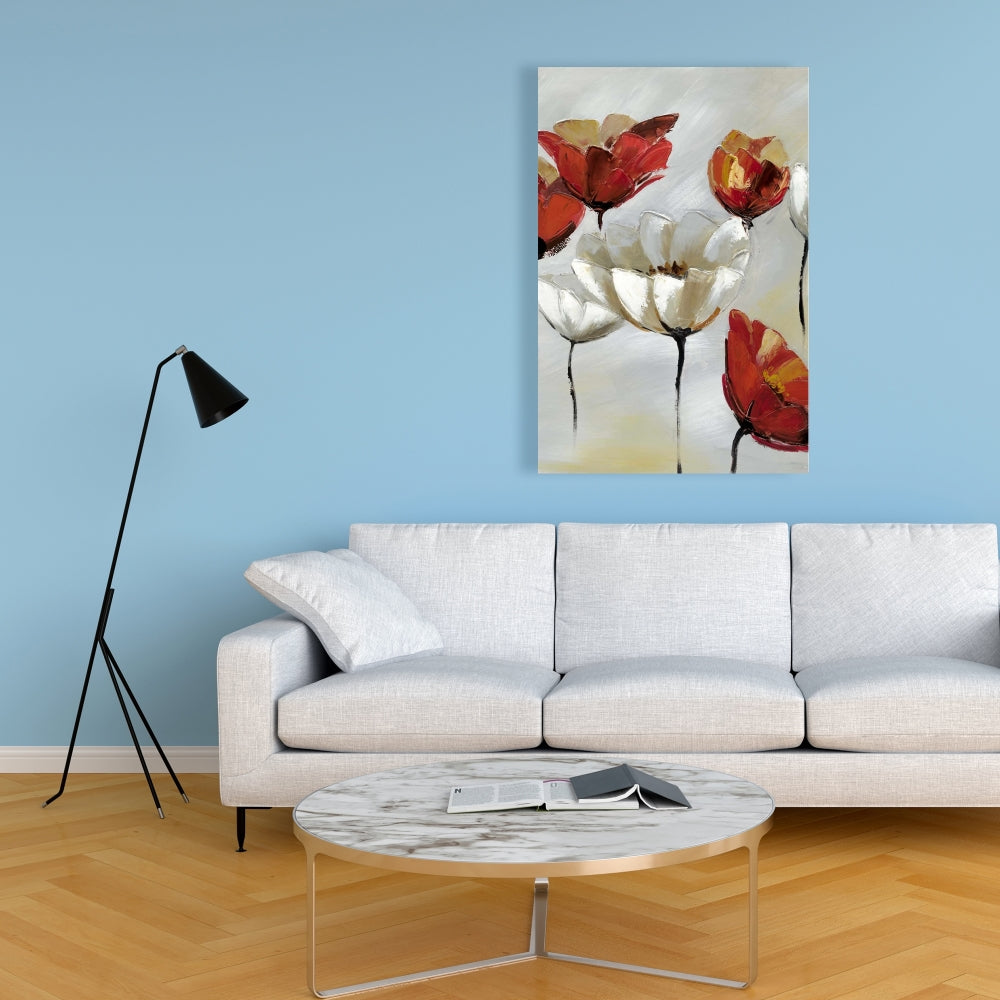 Abstract Red & White Flowers Canvas - Modern Floral Home Decor