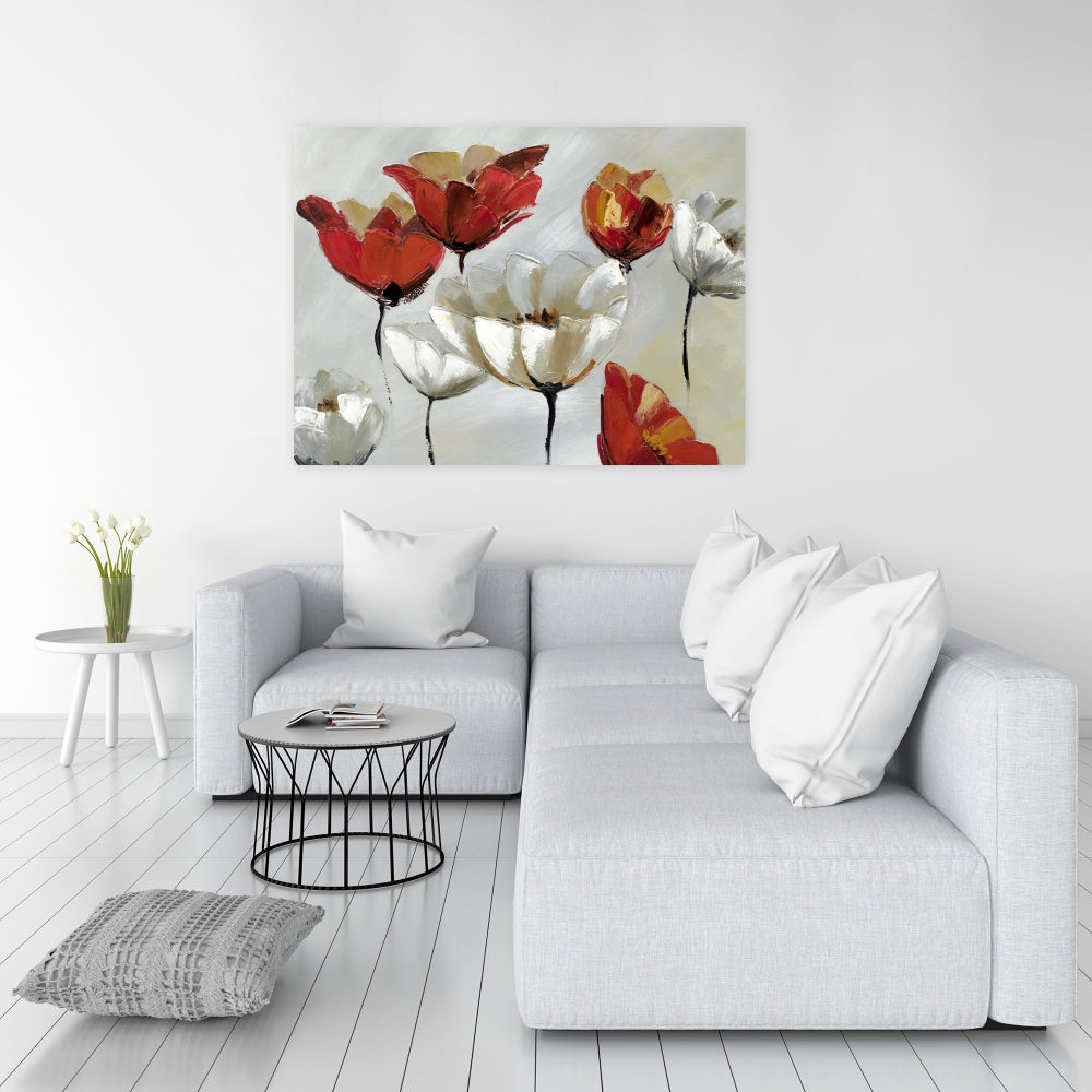 Abstract Red & White Flowers Canvas - Modern Floral Home Decor