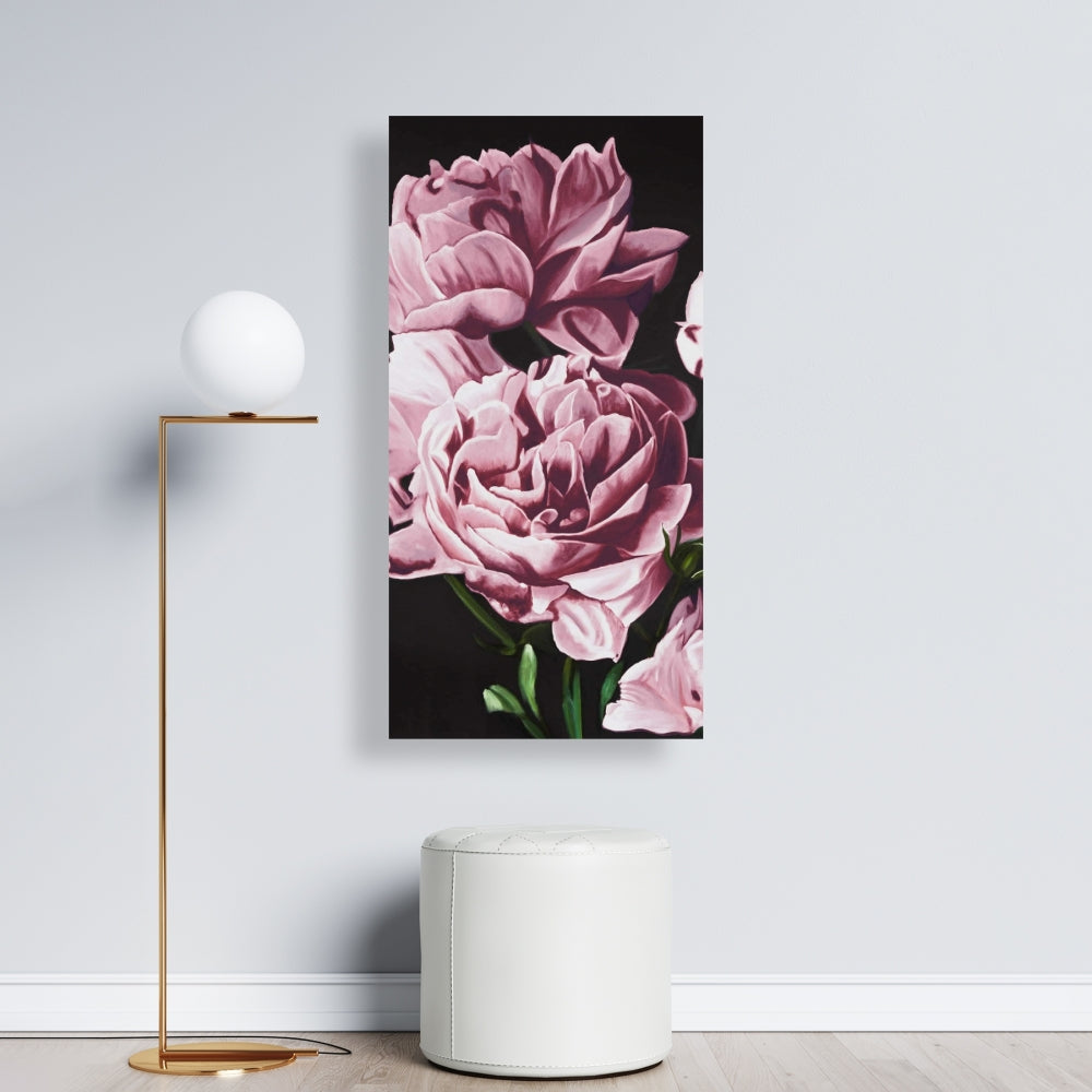 Pink Peonies Canvas - Romantic Black Bedroom Wall Art Decor
