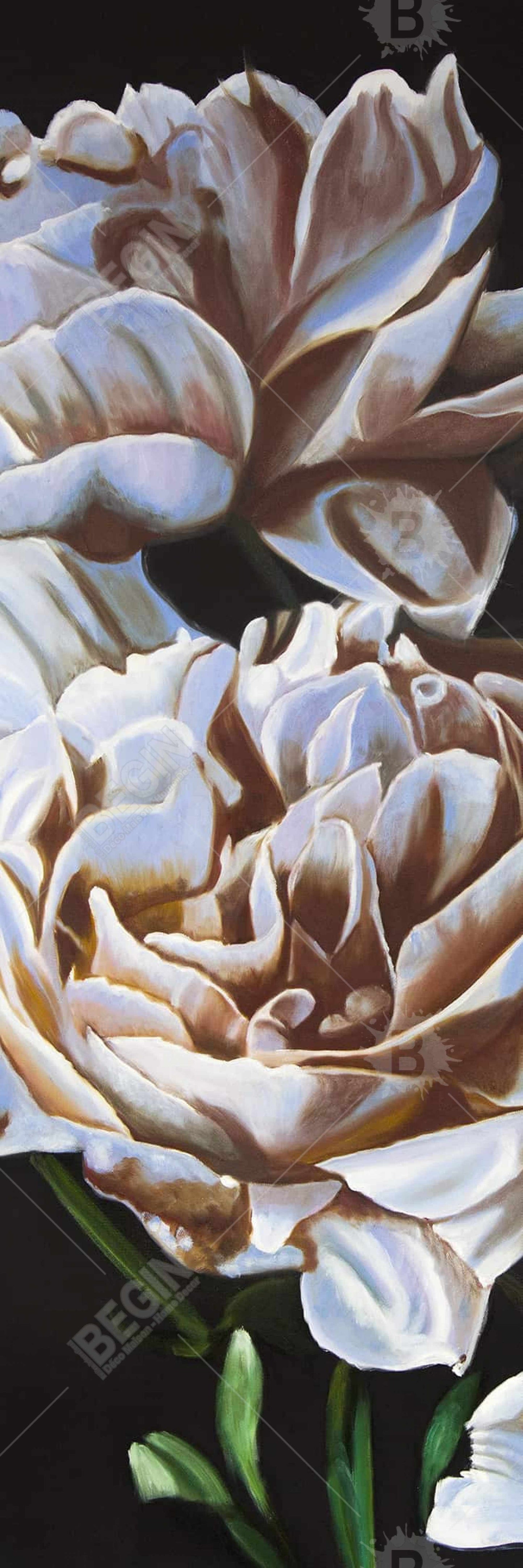 Peonies Canvas - White Leaves Bedroom Wall Art Home Decor