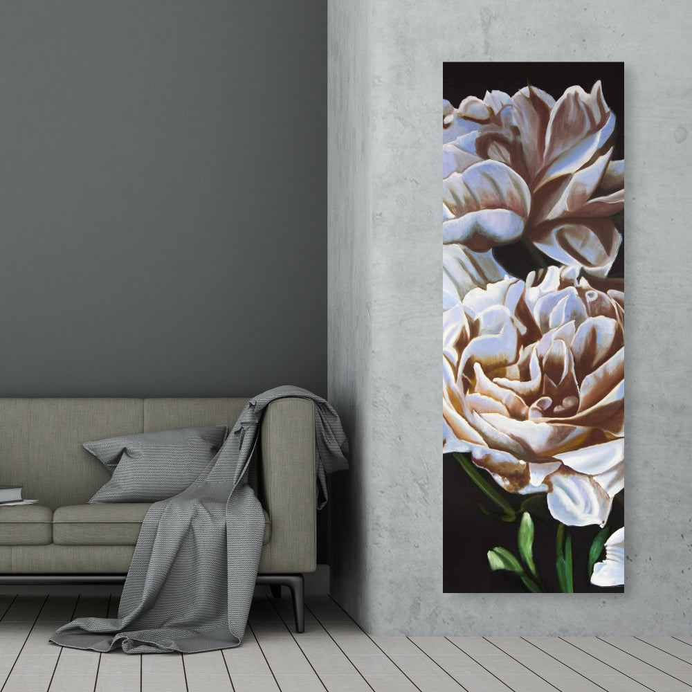 Peonies Canvas - White Leaves Bedroom Wall Art Home Decor