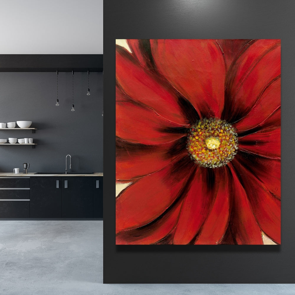Red Daisy Floral Botanical Canvas | Contemporary Home Decor