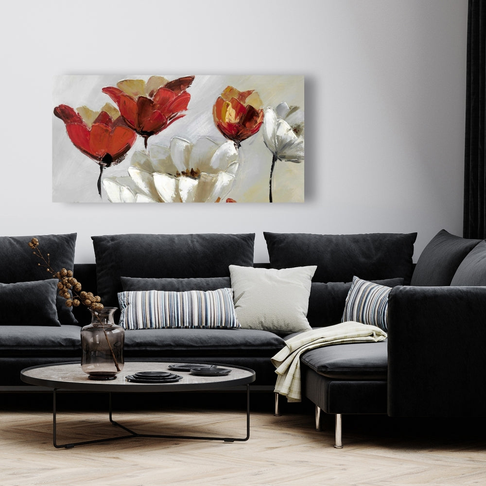 Abstract Red & White Flowers Canvas - Modern Floral Home Decor