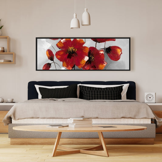 Toile moderne grise à motifs d'anémones | Décoration botanique pour la maison