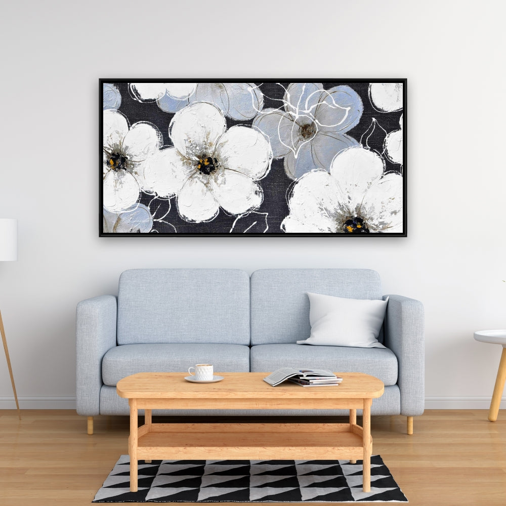 White Flowers Framed Canvas | Botanical Bedroom Home Decor