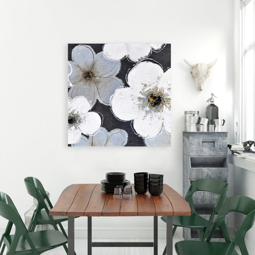 Botanical Bedroom Canvas | Gray Flowers Home Decor Wall Art